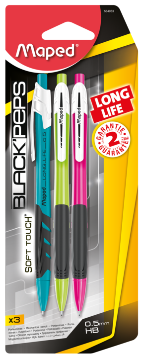 MECHANICAL PEN LONG LIFE 0.5MM COL ASS X3 BLIS