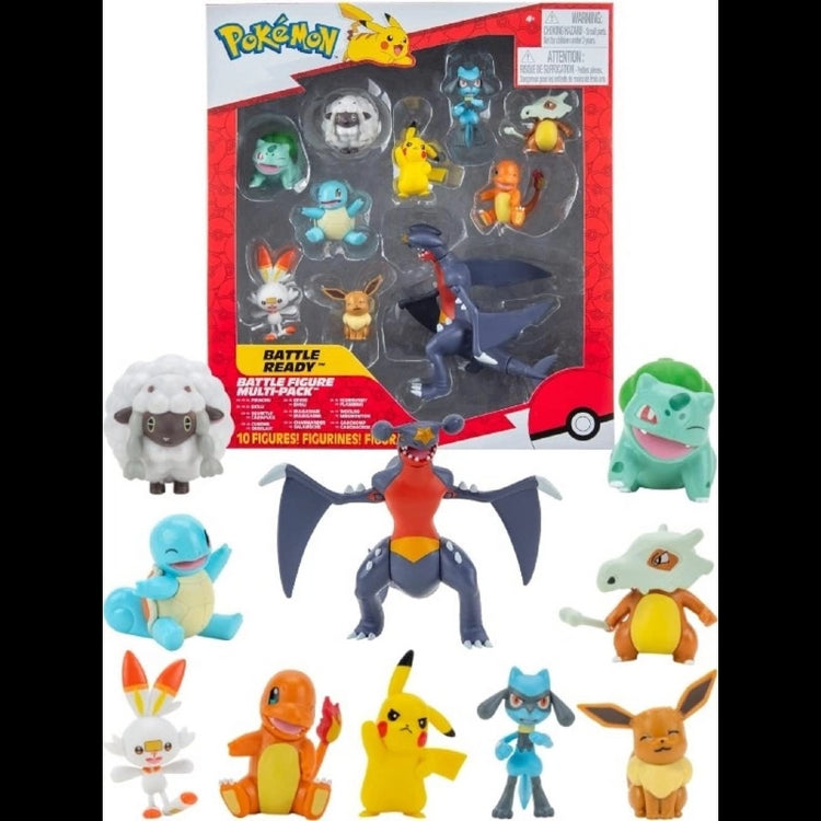Pokemon Battle Figure Multipack 10 Figures 2-Inch (Pikachu, Squirtle, Bulbasaur, Charmander, Eevee, Cubone, Riolu, Wooloo, and Scorbunny)