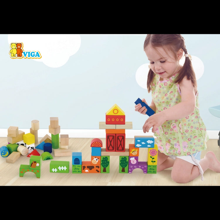 Wooden Blocks Set (Farm)- 50 Pcs
