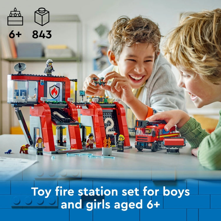 Fire Station with Fire Truck- 843 Pcs