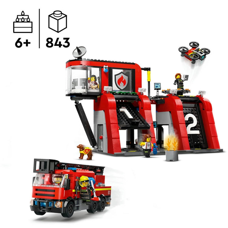 Fire Station with Fire Truck- 843 Pcs