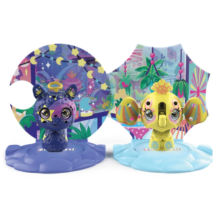 Zoobles, Starlight Llama And Sunshine Elephant 2-Pack Transforming Collectible Figures And Happitat Accessorie