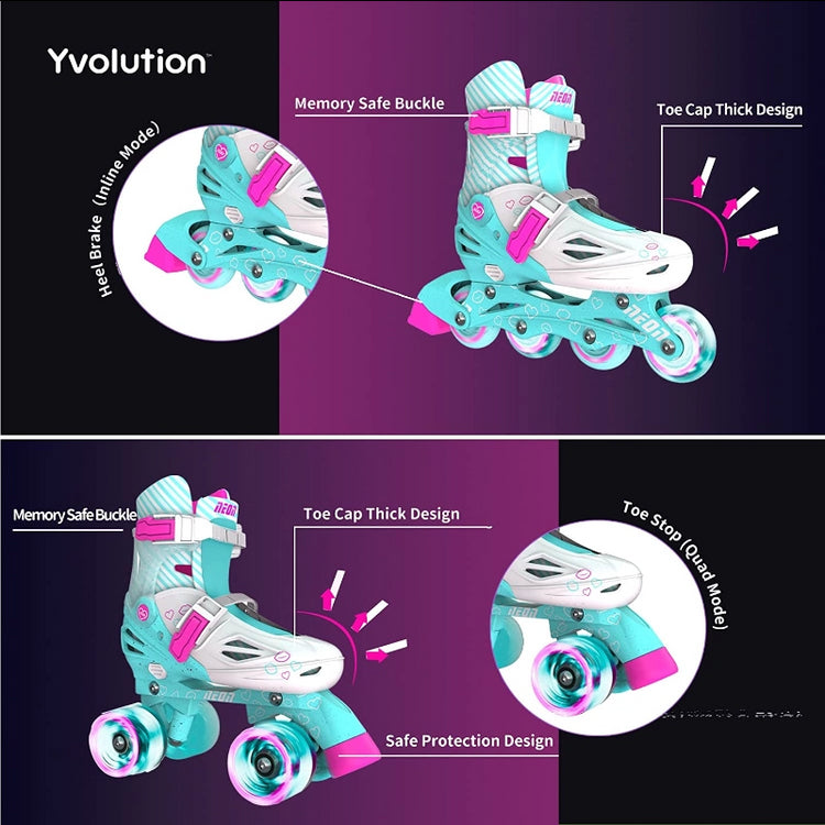 Neon Combo Skates 2-in-1 (Size 3-6)- Teal
