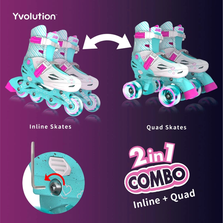 Neon Combo Skates 2-in-1 (Size 3-6)- Teal