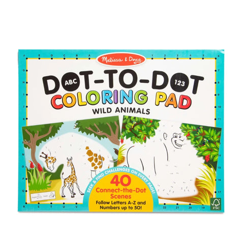 ABC 123 Dot-to-Dot Coloring Pad– Wild Animals