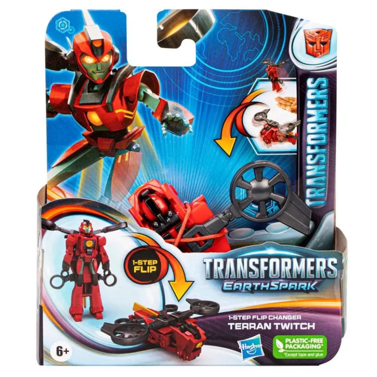 Transformers Toys EarthSpark 1-Step Flip Changer Terran Twitch Action Figure
