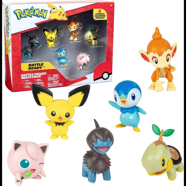 Pokemon Battle Figure Multipack 6 Figures 2-Inch (Pikachu, Deino, Jigglypuff, Turtwig, Piplup, and Chimchar)