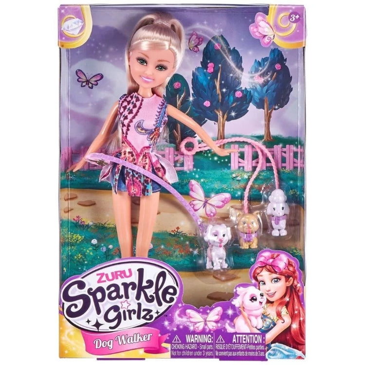 Sparkle Girlz Dog Walker Doll Set