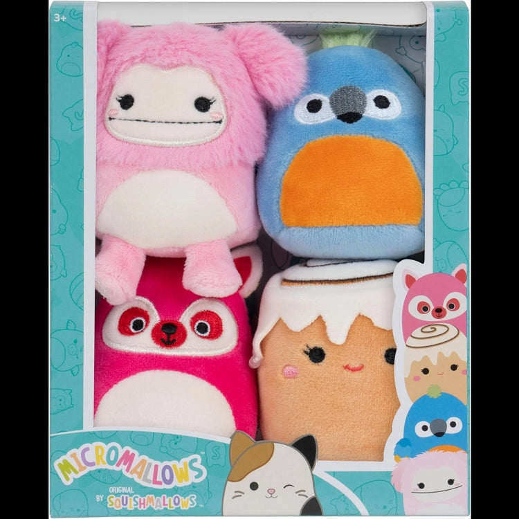 Micromallows 2.5" 4-Pack- Brina Bigfoot, Chanel Cinnamon Roll, Lucia Lemur, Tenise Parrot