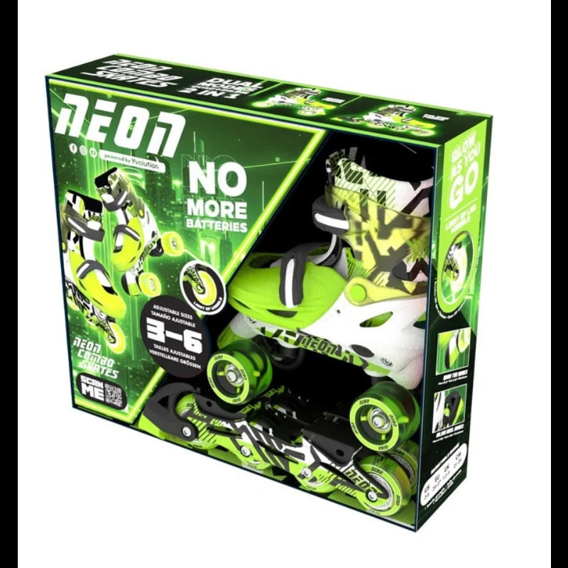 Neon Combo Skates 2-in-1 (Size 3-6)- Green/White