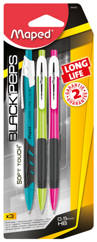 MECHANICAL PEN LONG LIFE 0.5MM COL ASS X3 BLIS