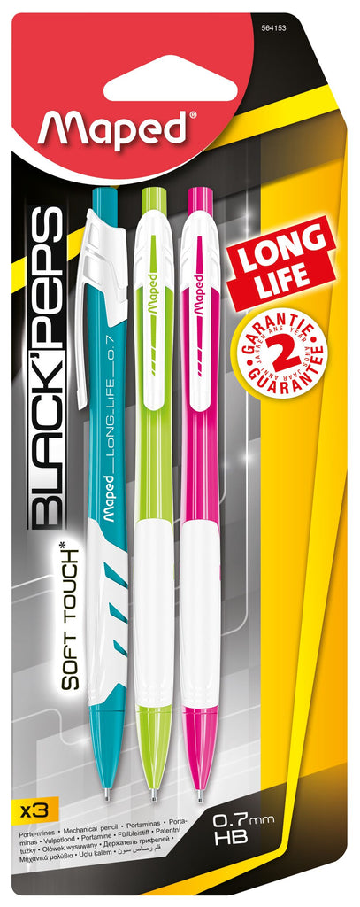 MECHANICAL PEN LONG LIFE 0.7MM COL ASS X3 BLIS
