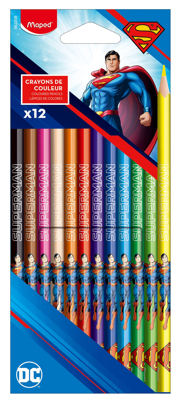 COLOURED PENCILS SUPERMAN X12 CARDBOARD BOX