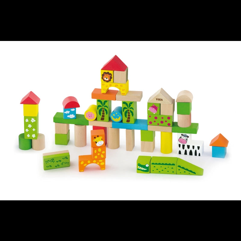 Wooden Blocks Set (Zoo)- 50 Pcs