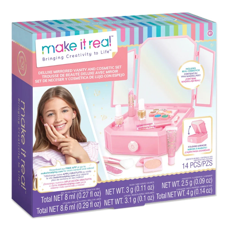 Deluxe Mirrored Vanity & Cosmetic Set- 14 Pcs
