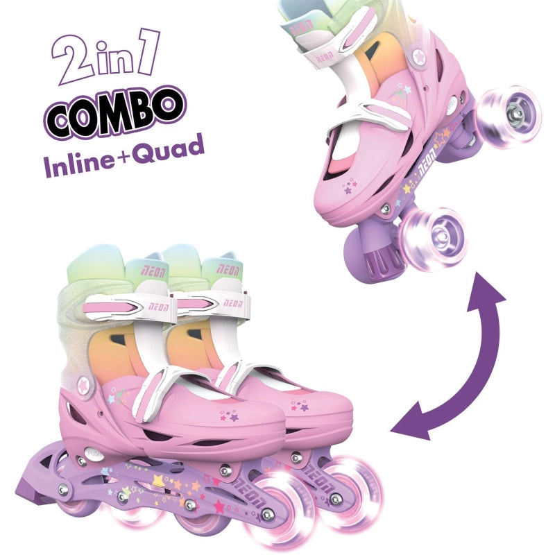 Neon Combo Skates 2-in-1 (Size 3-6)- Rainbow