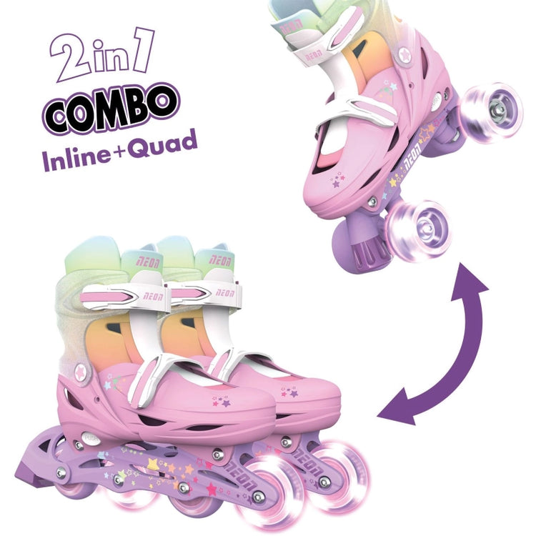 Neon Combo Skates 2-in-1 (Size 3-6)- Rainbow